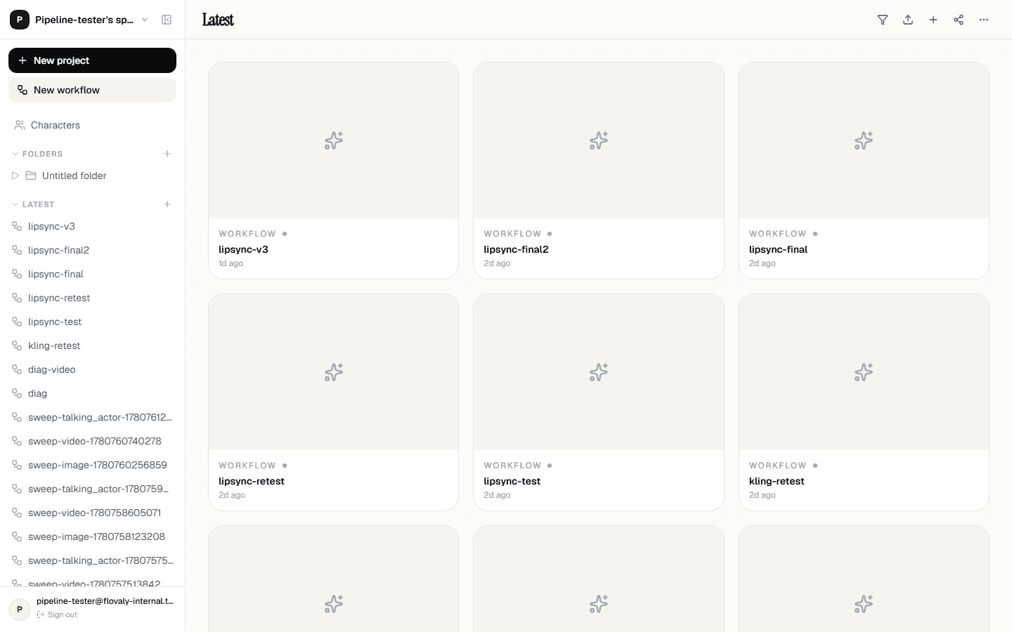 The sidebar with the New project button and existing projects listed
